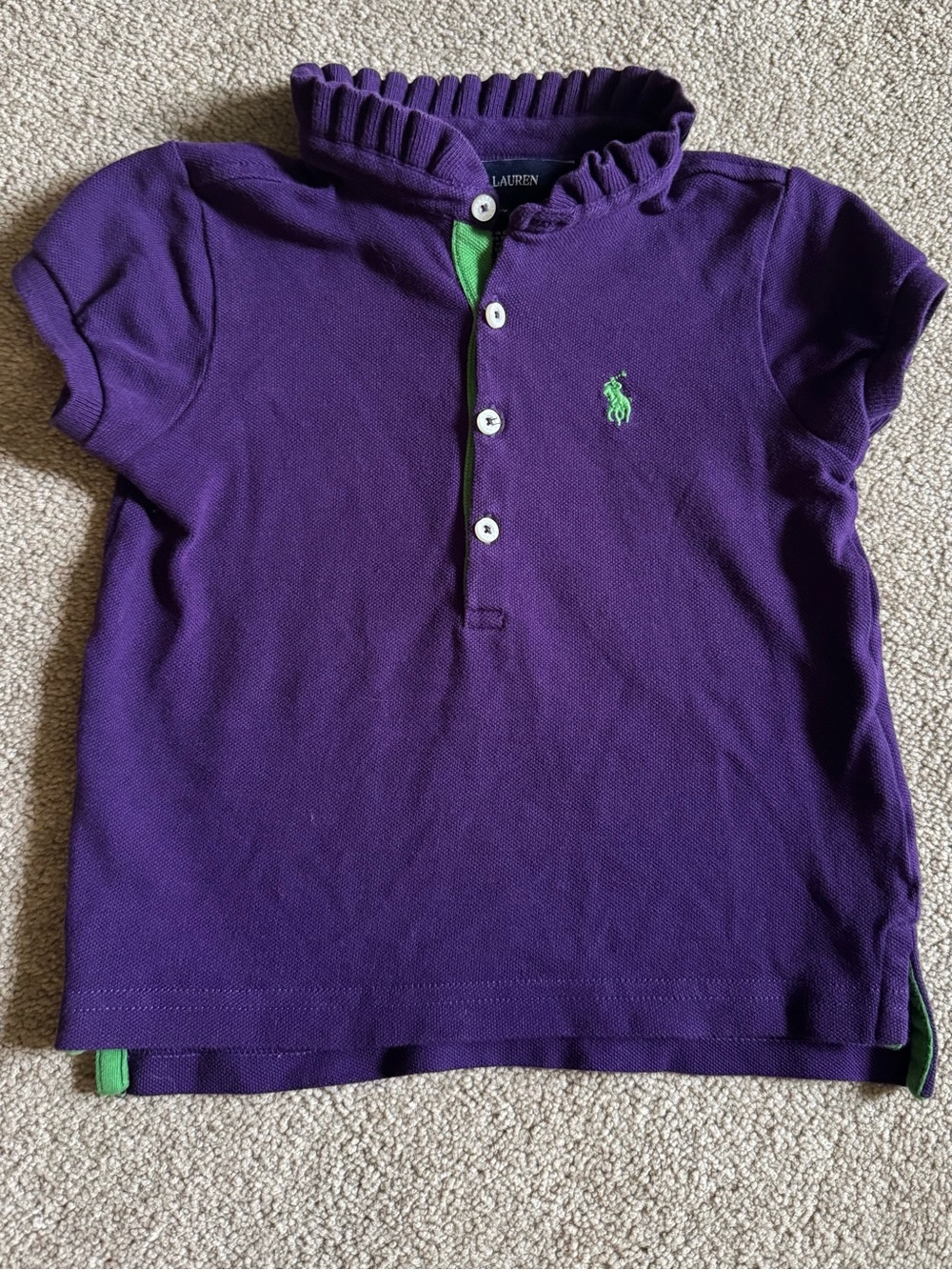 Ralph Lauren Toddler Girl Purple Ruffle Collar Polo Shirt 2T